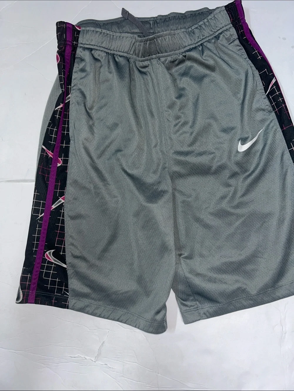 Nike Men’s Gray Athletic Shorts with Purple and Black Side Panels Size XL